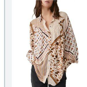 Free People Hazel Floral Button Down Top Blouse S